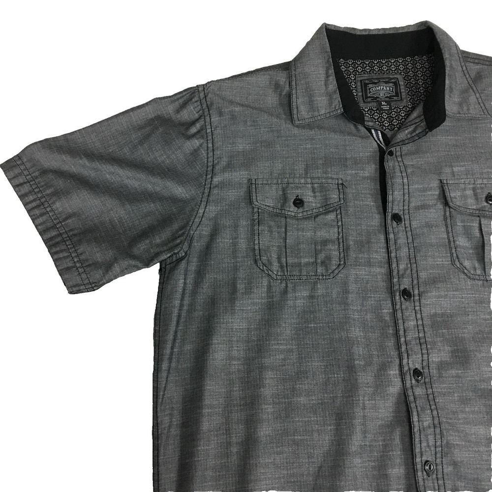 Company 81 Mens XL Gray Herringbone Short Sleeve Button Down Shirt Dual Pockets